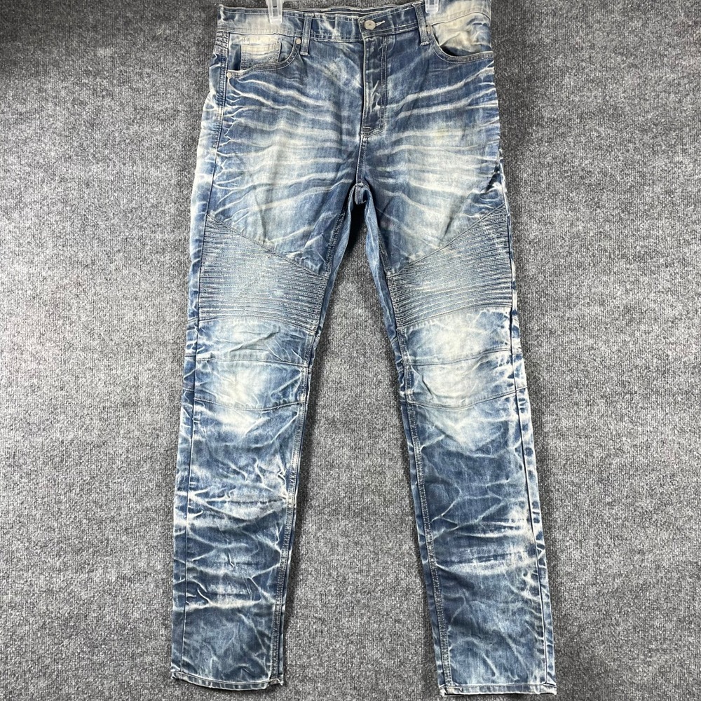 Jordan Craig Jeans Mens 36x34 Blue Aaron Moto Slim Distressed Whiskered Grunge